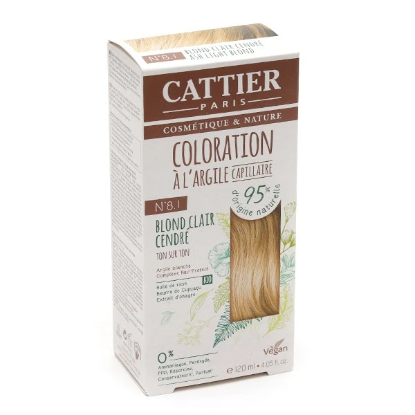 Cattier Coloration Cheveux à L'argile Blond Clair Cendré N°8.1 4 Cattier Coloration Cheveux à L'argile Blond Clair Cendré N°8.1 – Image 4