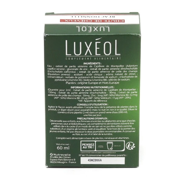 Luxéol Chute De Cheveux Réactionnelle - Contenance : 60 Ml 1 Luxéol Chute De Cheveux Réactionnelle - Contenance : 60 Ml