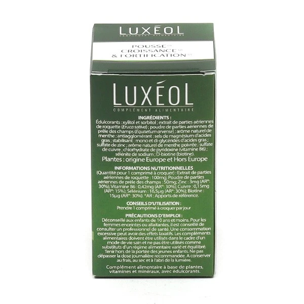 Luxéol Cheveux Pousse Et Croissance à Croquer - Contenance : 30 Comprimés 1 Luxéol Cheveux Pousse Et Croissance à Croquer - Contenance : 30 Comprimés