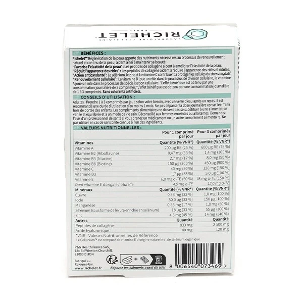 Richelet Régénération De La Peau Comprimés - Contenance : 30 Comprimés 1 Richelet Régénération De La Peau Comprimés - Contenance : 30 Comprimés